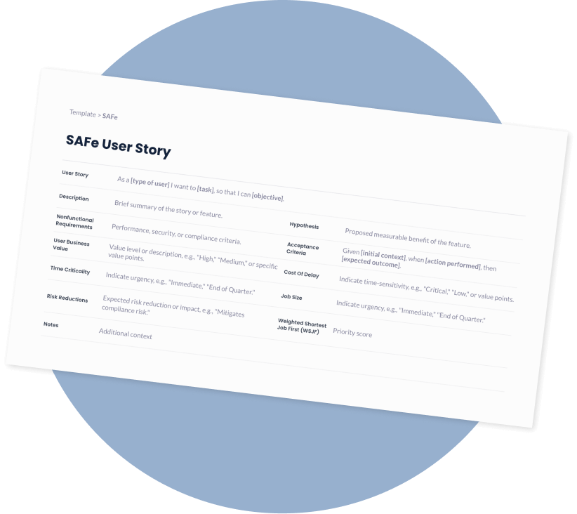 User Story Template - SAFe Template