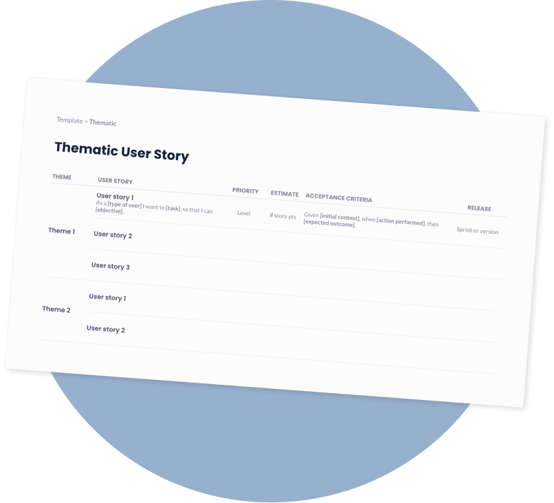 User Story Template - Thematic Template