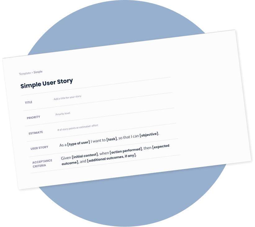 User Story Template - Simple Template