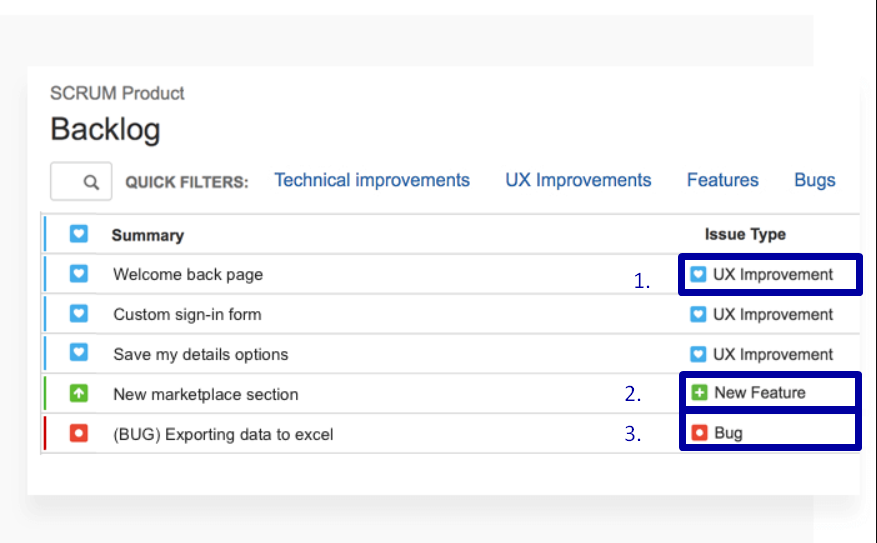 Blog image: Product Backlog Example 5: Issue Type-Based Backlog