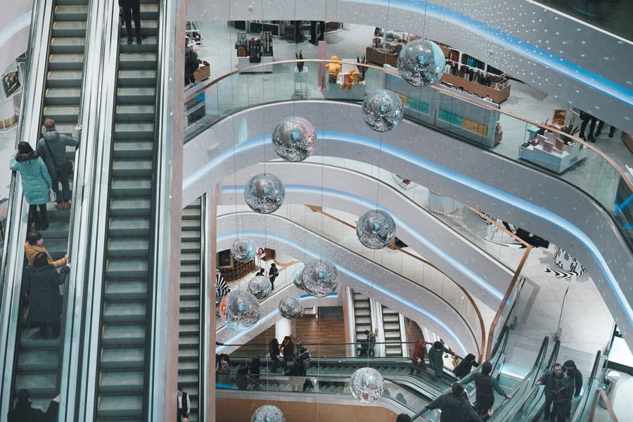 escalators at a shopping mall