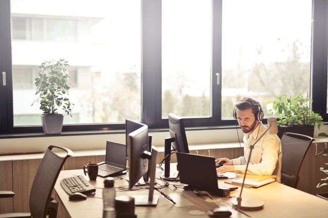 man working in an office