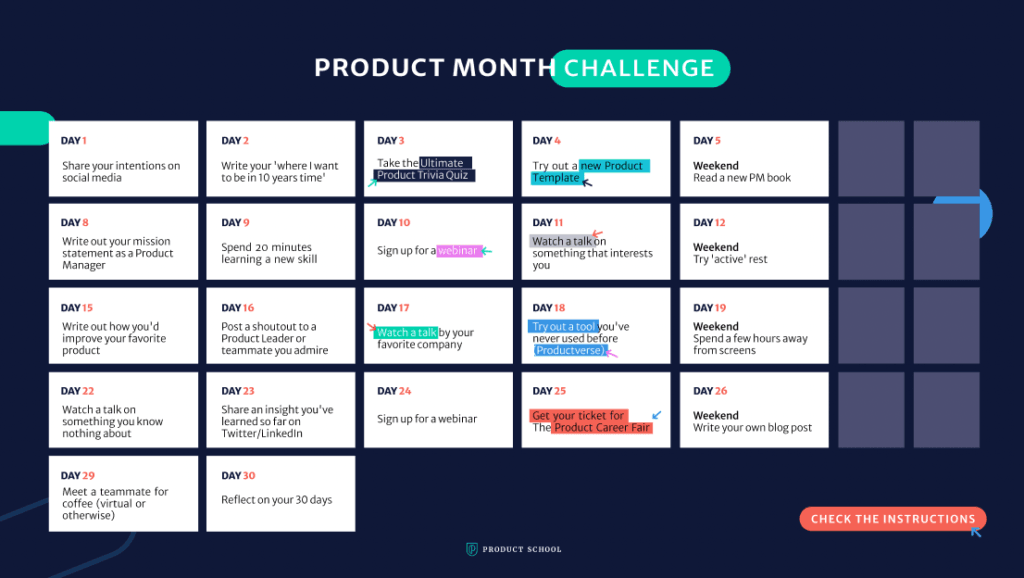 #ProductMonthChallenge calendar